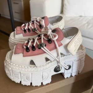 Stylish White and Pink Platform Sandals
